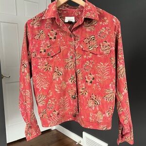 Vintage 2004 Christopher & Banks Faded Red Floral Stretch Button Down Blouse Sm